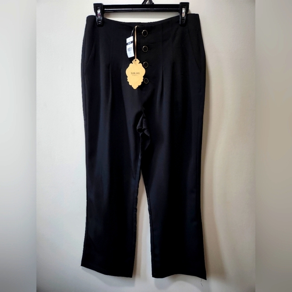 Women's Black Button-Up Wide Leg Business Casual Pants BNWT - Picture 1 of 9